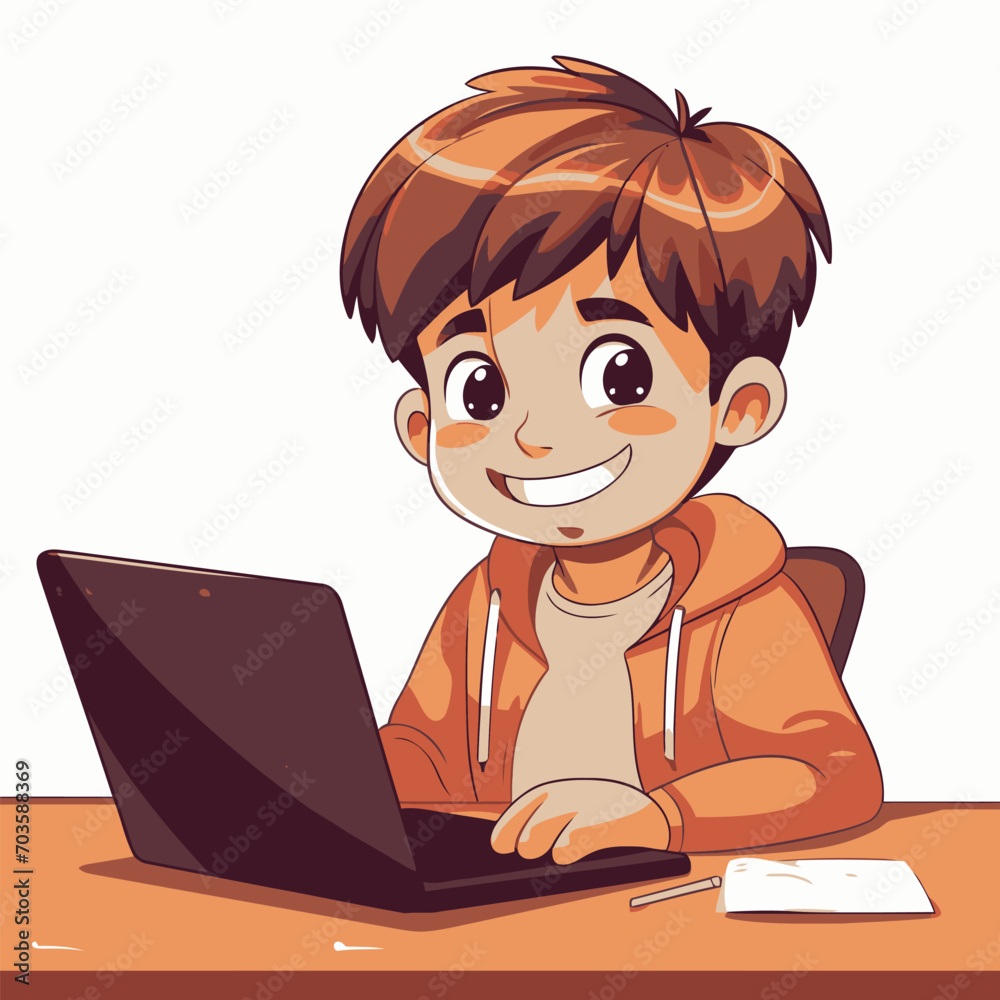 Kid using laptop computer for learning