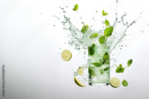 Splendid Mojito Cocktail Refreshing splash with swirling mint leaves and ample copy space. Image created by AI photo