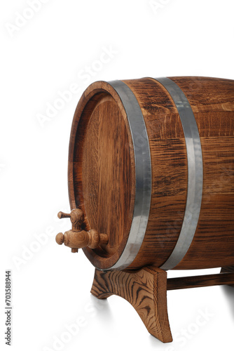 Wooden barrel isolated on white background, closeup