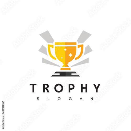 Winner Trophy Logo Template, Leadership And Competition Award Icon