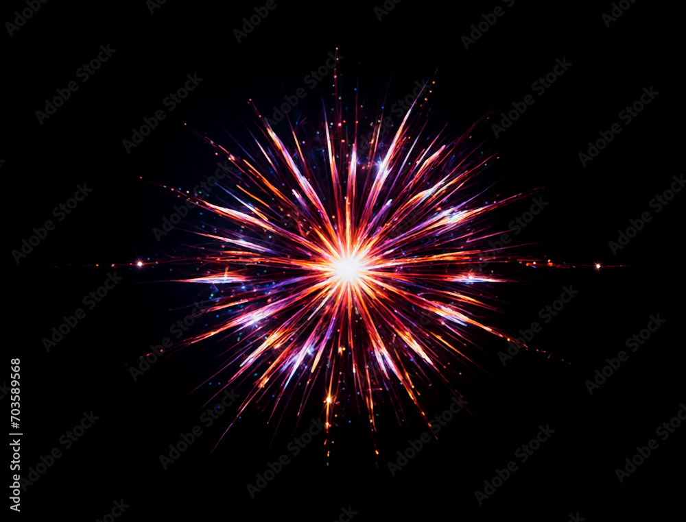 png fireworks in the dark night sky, multi-colored new year and birthday celebration bright explosion on shiny and transparent background design elements