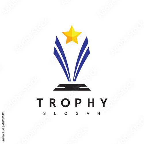 Winner Trophy Logo Template, Leadership And Competition Award Icon