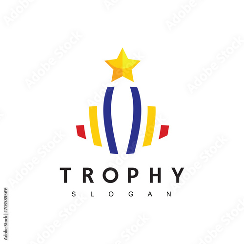 Winner Trophy Logo Template, Leadership And Competition Award Icon