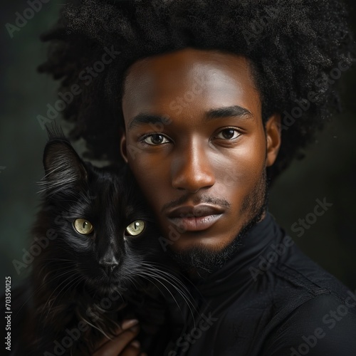 Mystique in Monochrome: A Man and His Cat photo