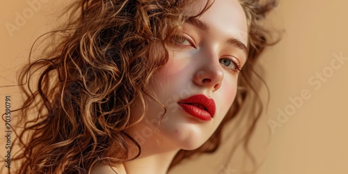 A close-up shot of a woman wearing vibrant red lipstick. Perfect for beauty and makeup related projects