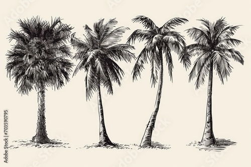 A drawing of three palm trees against a white background. Can be used for tropical vacation promotions or beach-themed designs