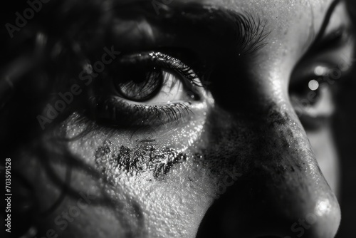 A close-up view of a person's eye with a single tear. This emotional image captures a moment of vulnerability and sadness. Perfect for illustrating emotions, sensitivity, or the human condition