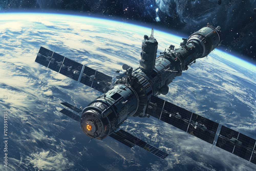Obraz premium space station on planet Earth background