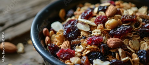 Trail mix, also known as gorp, is a snack mix with granola, dried fruit, nuts, and sometimes candy, made for hiking.
