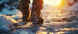 Mountaineer: boot with ice crampon and axes; backlight
