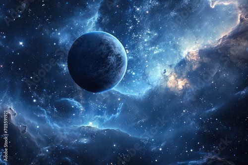 outer space with planets in blue