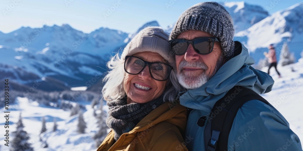 A man and a woman captured in a picturesque snowy setting. Ideal for winter-themed projects or romantic photo concepts A man and a woman captured in a picturesque snowy setting. Ideal for winter-themed projects or romantic photo concepts