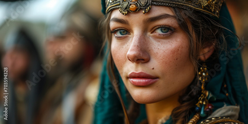 Young ottoman girl with beautiful eyes and traditional clothing and jewelry.