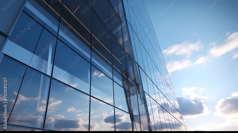 3D rendering of futuristic architecture, skyscraper building with curved glass windows