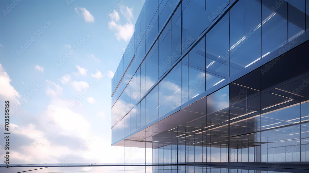 Obraz premium 3D rendering of futuristic architecture, skyscraper building with curved glass windows