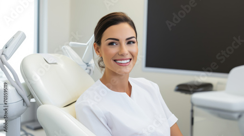 Smiling Woman in Dentist's Chair