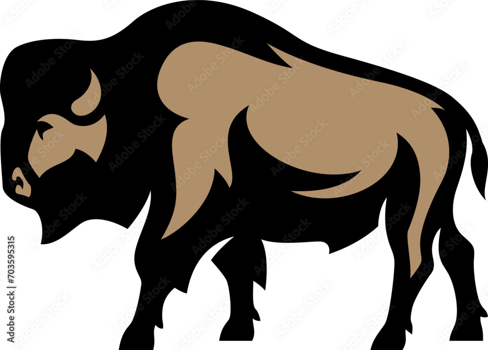 Simple Illustration of Walking Bison