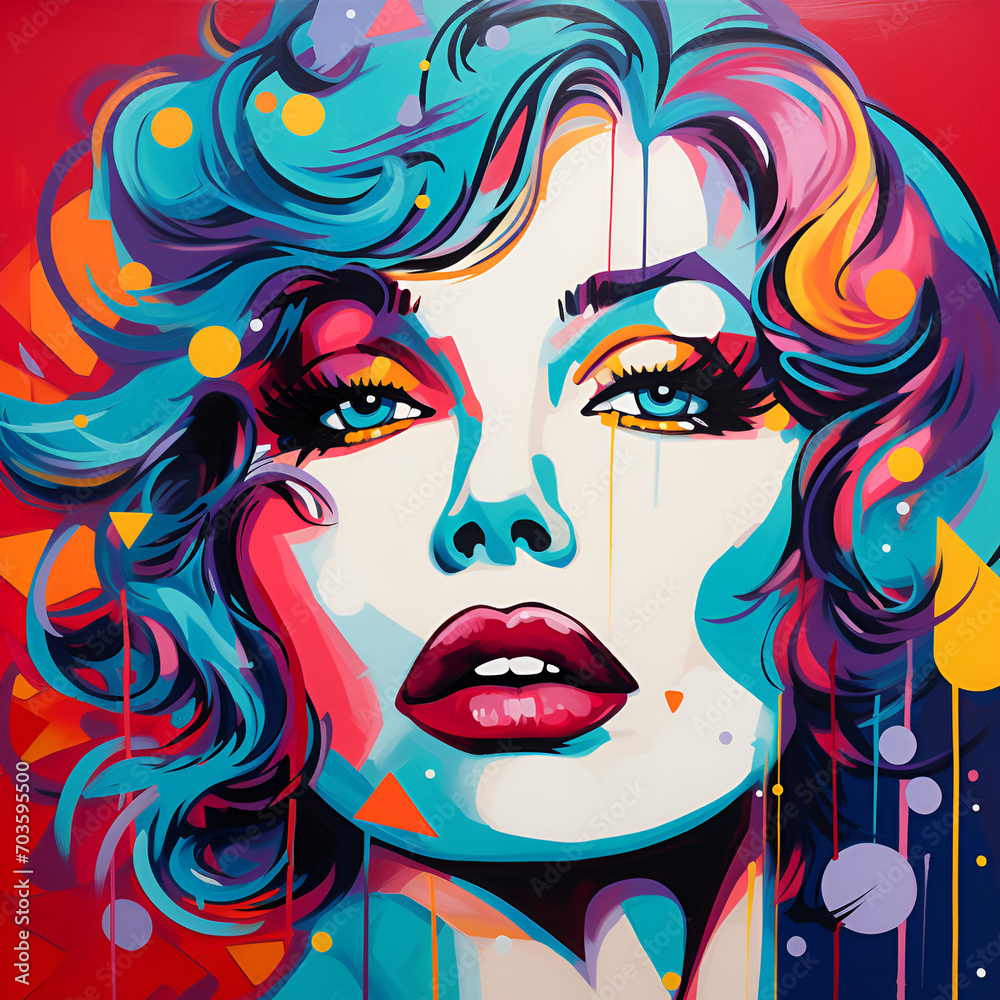 Woman face pop art, vivid colors