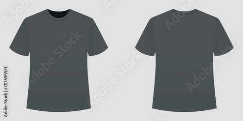 Gray men's T-shirt. Front and back view. Vector on a gray background