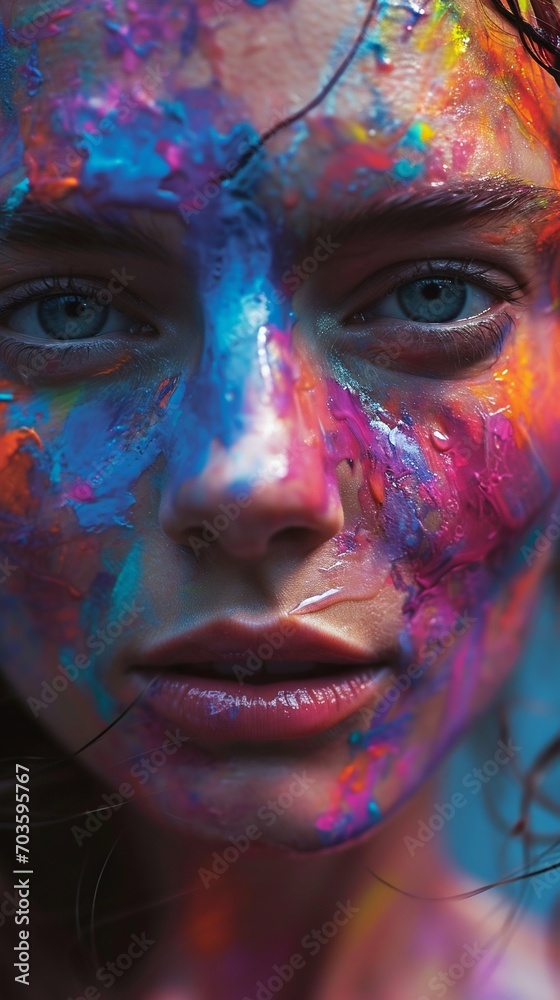 Portrait of a Woman Adorned with Vibrant Paints. Generative ai