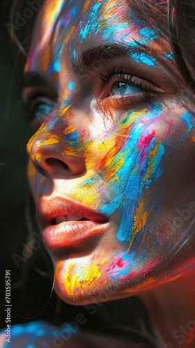 Portrait of a Woman Adorned with Vibrant Paints. Generative ai © Scrudje