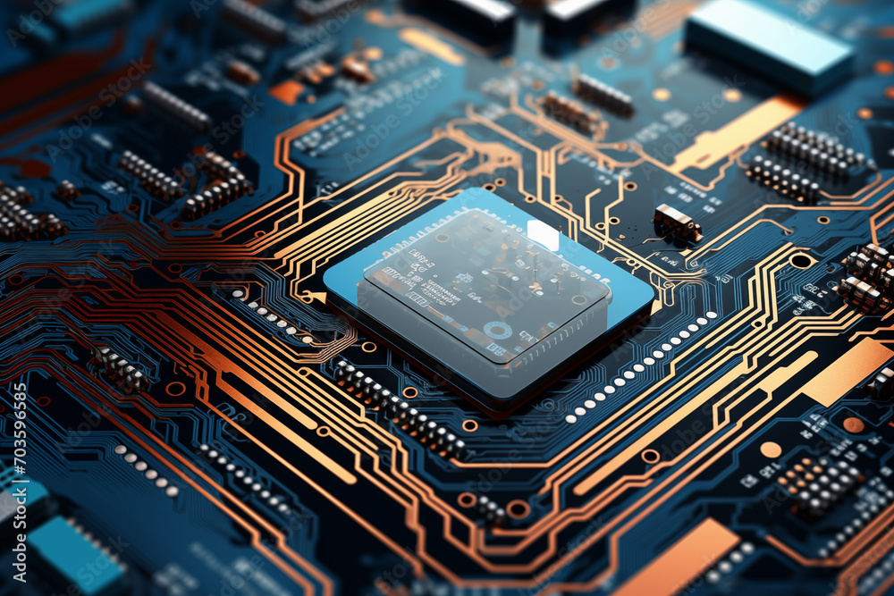 Computerplatine eines High-Tech Computers, Hohe Rechenleistung durch künstliche Intelligenz, GPU Computerplatine eines High-Tech Computers, Hohe Rechenleistung durch künstliche Intelligenz, GPU