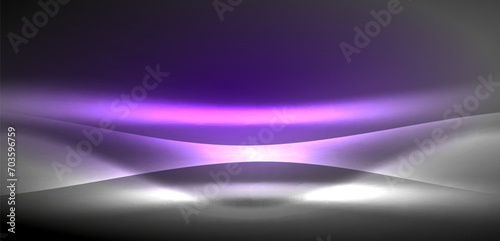 Neon-lit waves surge across background, mesmerizing dance of luminescence and motion. Dynamic backdrop captures essence of energy and modern aesthetics