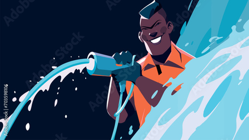man cleaning with water jet pressure industrial cleaning car wash vector illustration
