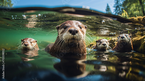 Watching a family of playful otters frolic in a clear stream their sleek bodies gliding effortlessly through the water. © christian
