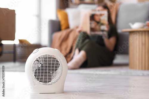Obraz na płótnie Electric fan heater on floor in living room