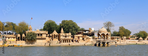 Gadisar lake in the morning. Man-made water reservoir with temples in Jaisalmer. Rajasthan. India photo