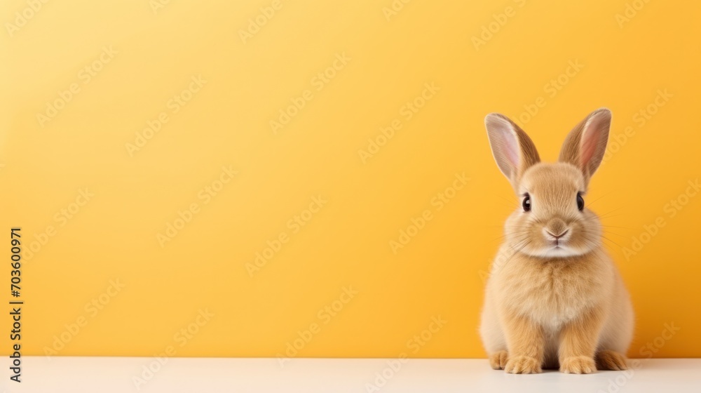 Fototapeta premium cute animal pet rabbit or bunny brown color smiling and laughing isolated with copy space for easter background, rabbit, animal, pet, cute, fur, ear, mammal, background, celebration, generate by AI