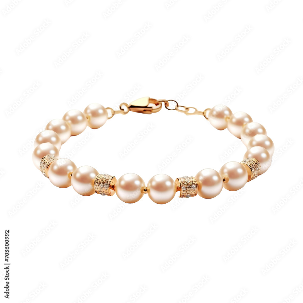 Gold bracelet with pearls and beads isolated on transparent background Gold bracelet with pearls and beads isolated on transparent background