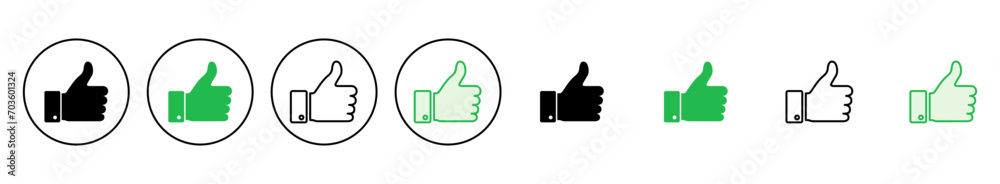 Thumbs up icon set. Hand like. Like icon vector. Thumbs up icon set. Hand like. Like icon vector.