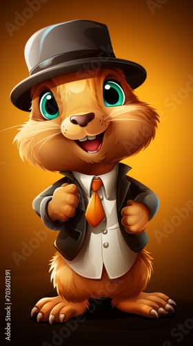 Anthropomorphic Beaver in Suit and Hat Illustration  