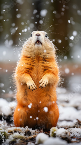 Surprised Prairie Dog Standing in Falling Snow   © Keyser the Red Beard