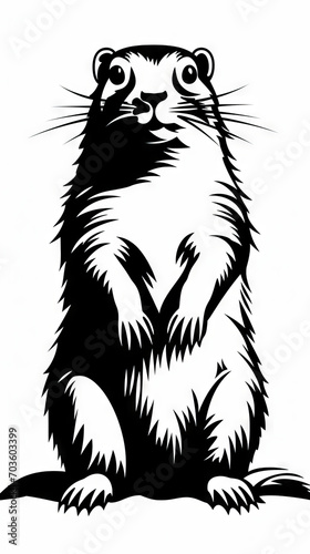 Standing Weasel Illustration in Black and White
