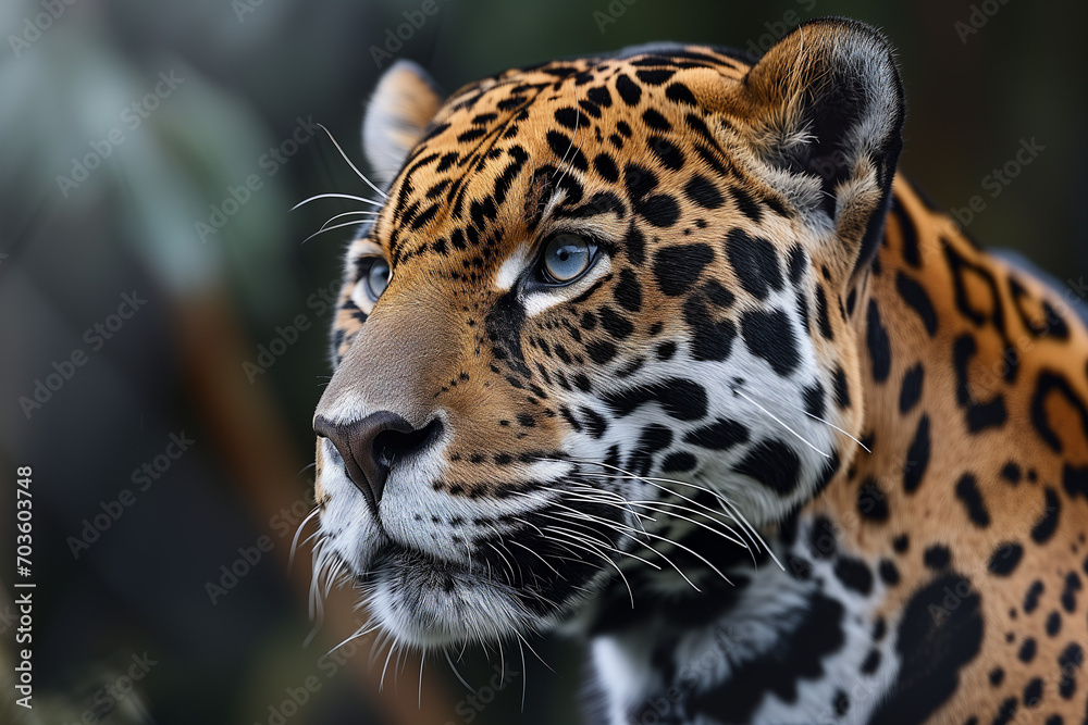 Obraz premium Wild Jaguar in a Natural Jungle, Close-Up of the Beauty of the Animal in the Wild