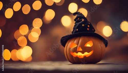 Halloween Konzept - Geschnitzter Kürbis in herbstlichem Look  photo