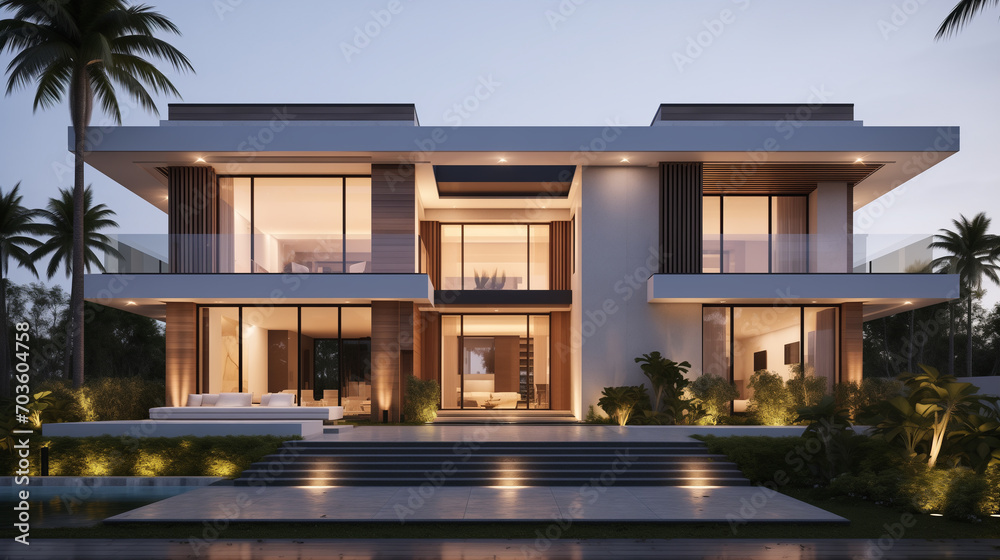 A beautifully designed modern residential building. Exterior view.