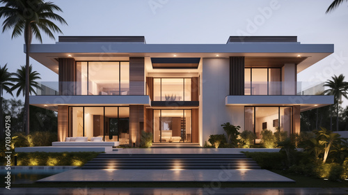 A beautifully designed modern residential building. Exterior view. © proDesigner
