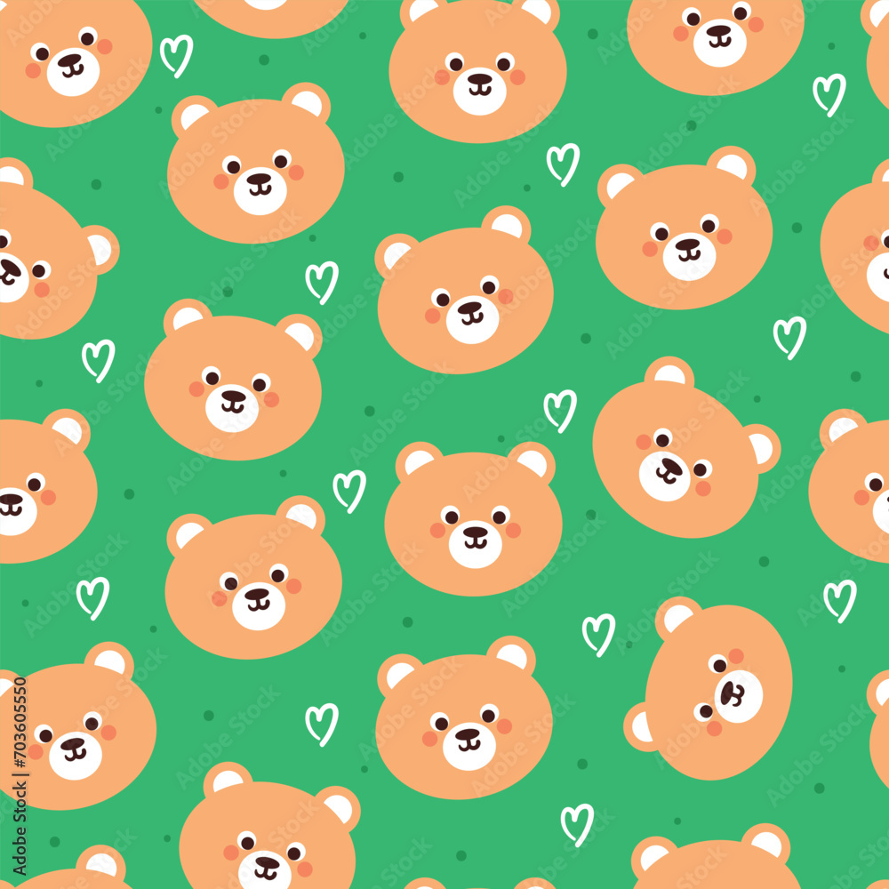 seamless pattern cartoon bear with heart icon. cute animal wallpaper illustration for gift wrap paper