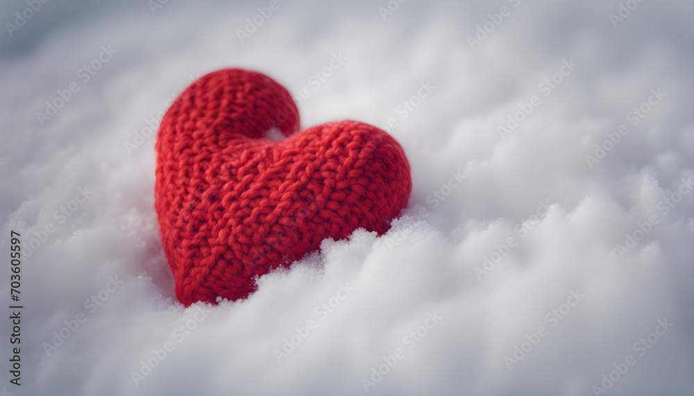 Konzept Mitgefühl und Liebe - gestricktes Wollherz auf schneeweißem Hintergrund