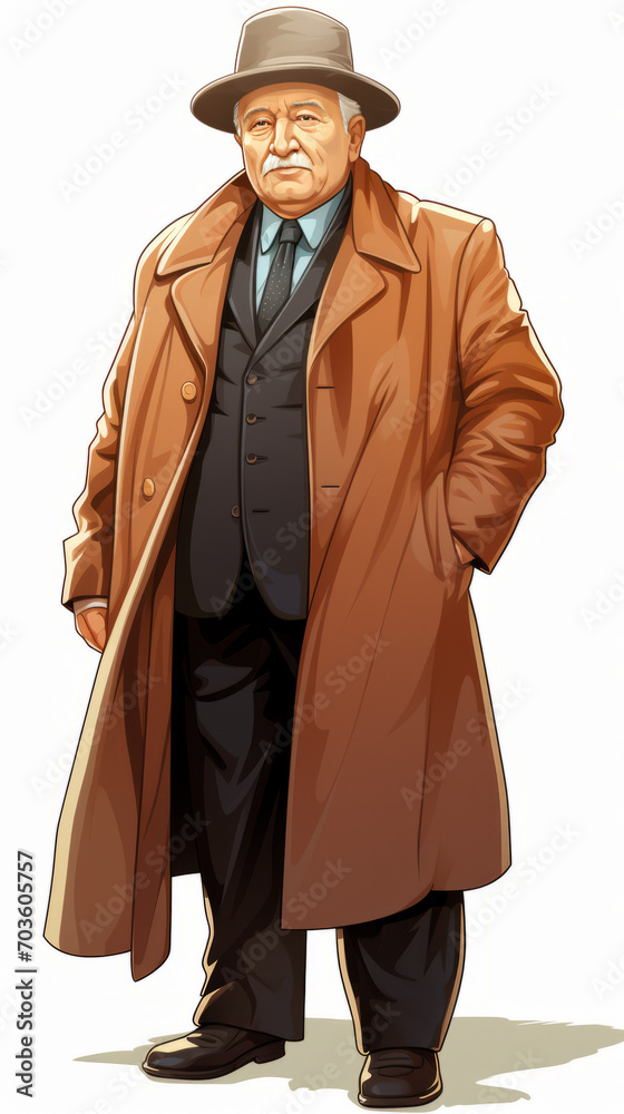 Illustration of a Distinguished Elderly Gentleman in a Trench Coat and Fedora
Illustration of a Distinguished Elderly Gentleman in a Trench Coat and Fedora