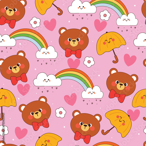seamless pattern cartoon bear with sky element. cute animal wallpaper illustration for gift wrap paper