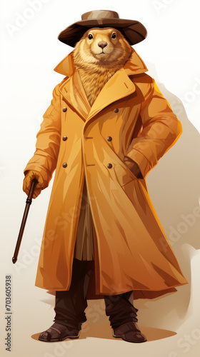 Anthropomorphic Beaver in Detective Outfit