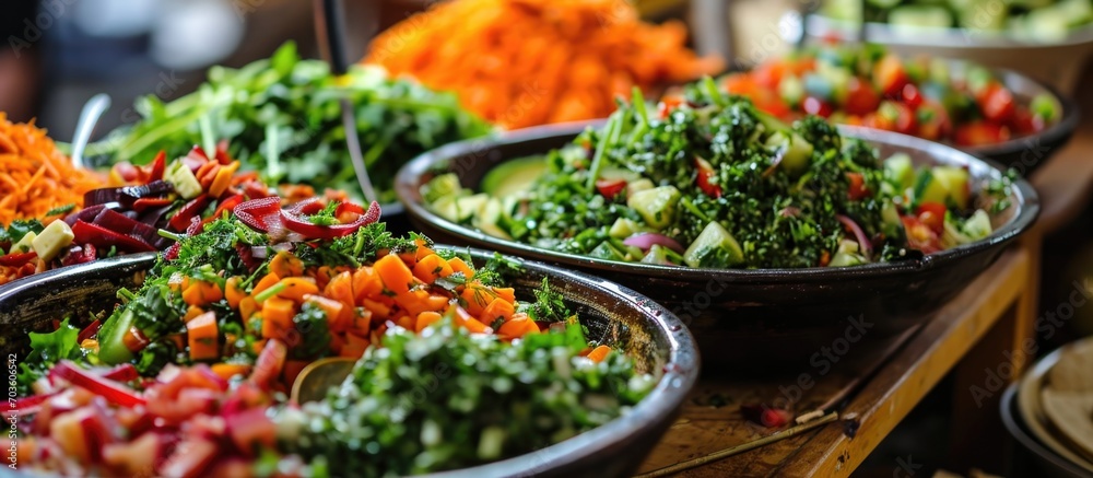 Colorful and delicious Syrian salads with vegetables.