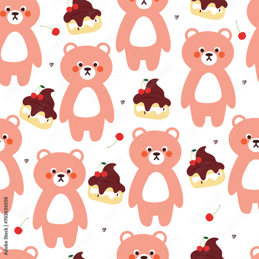 seamless pattern cartoon bear and dessert. cute wallpaper for textile, gift wrap paper