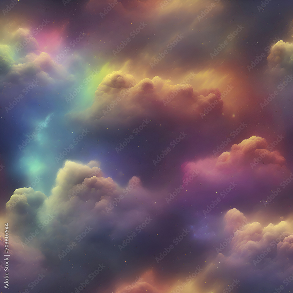 Rainbow nebula, sky, and thunder. Colorful background