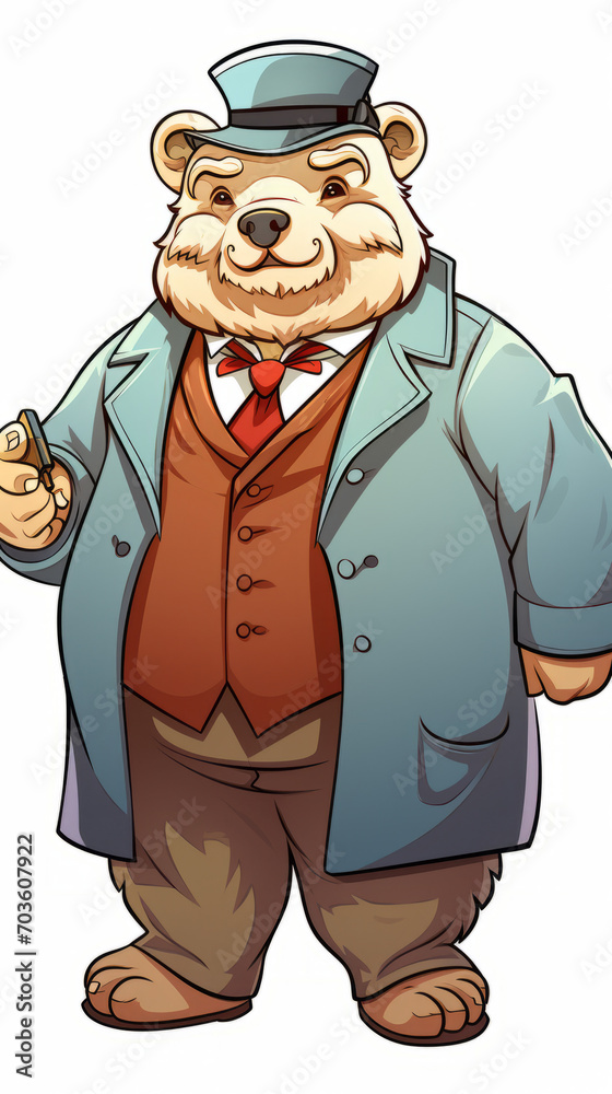 Anthropomorphic Bear in Suit with a Watch

